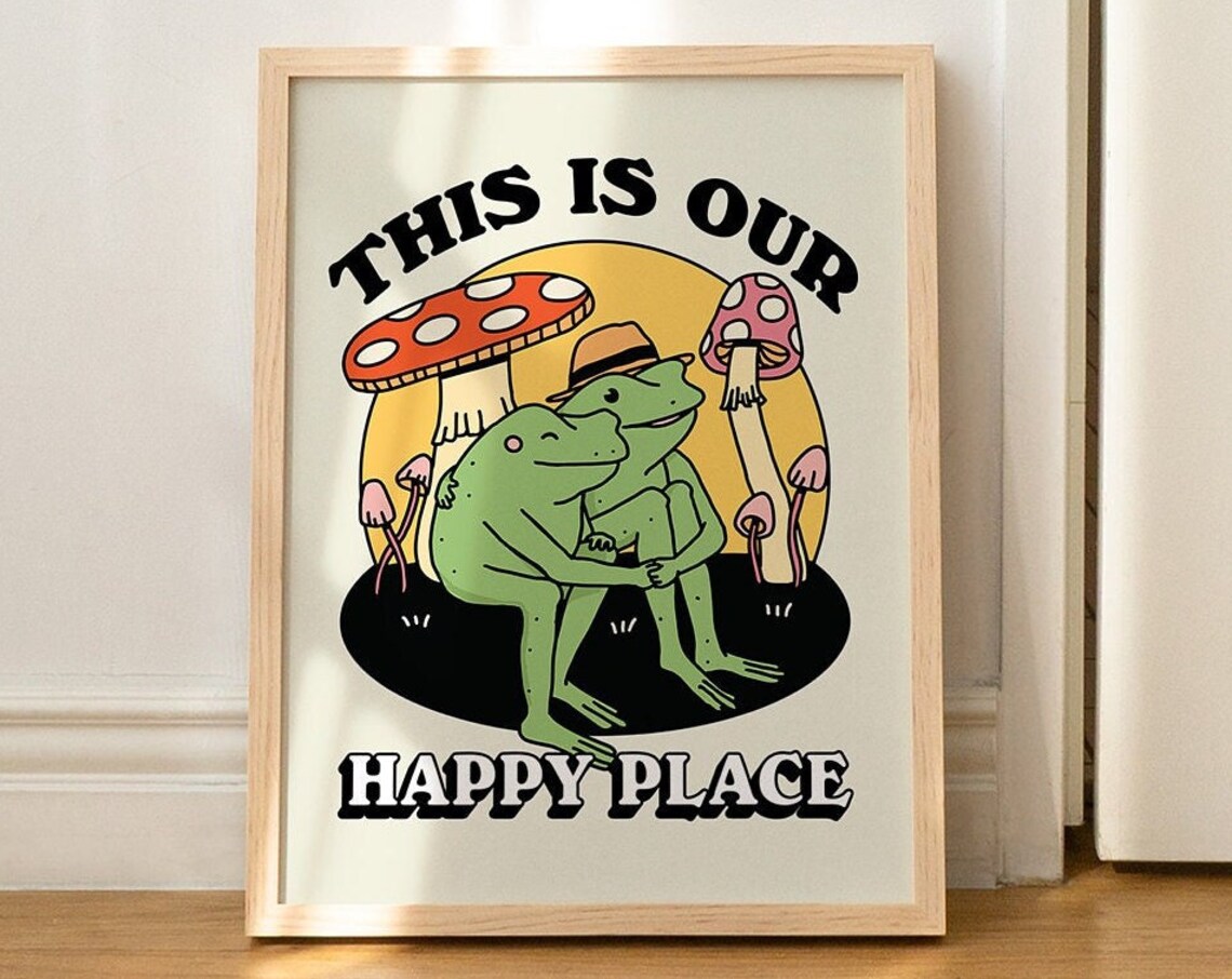 Retro Frog and Mushroom Romantic Quote Art Print
