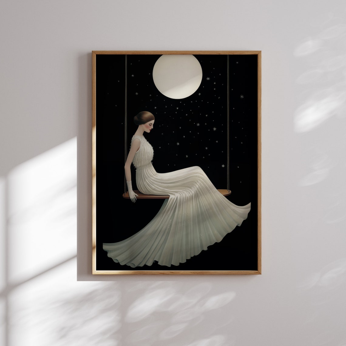Art Deco Wall Art Vintage Poster Woman In A White Gown Moon And Stars Art Print - Image 2