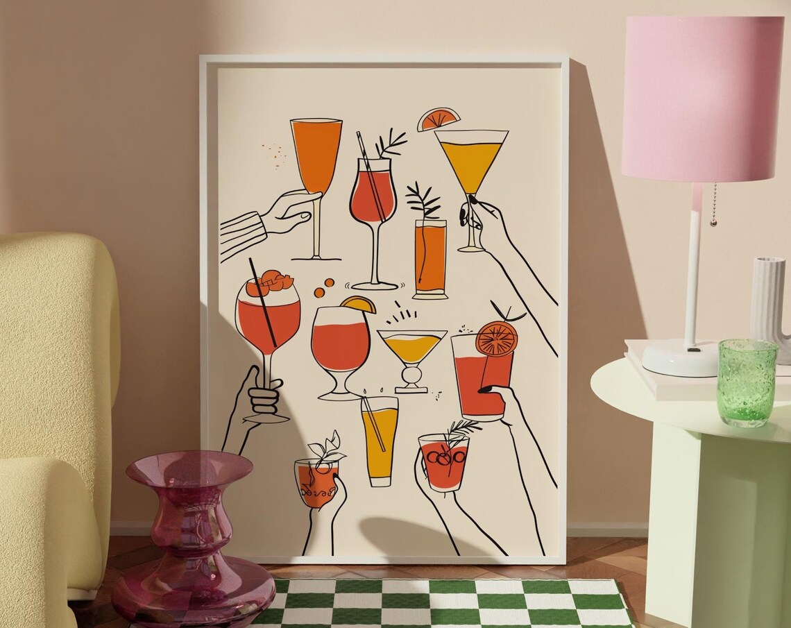 Bar Cart Art Retro Cocktail Cheers Art Print