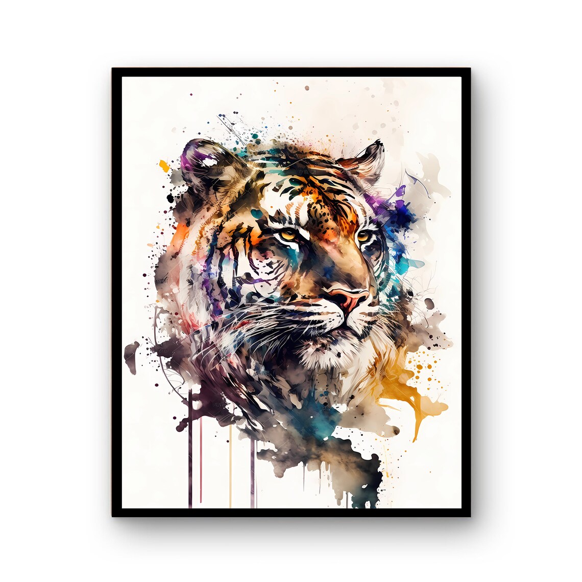 Majestic Tiger Head Watercolor Splash Vivid Wildlife Art Poster