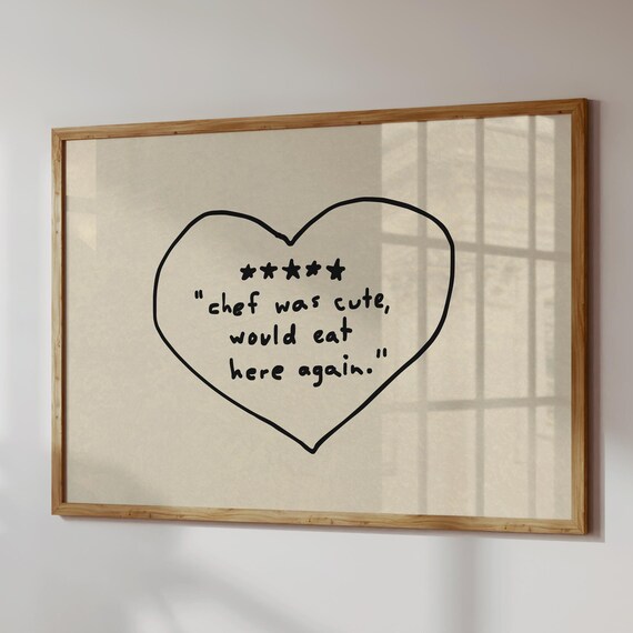 Chef Was Cute Print Minimalist Kitchen Decor Neutral Handdrawn Wall Art Digital Download Horizontal