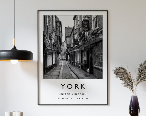 York, England Travel Poster, Black and White Art Print