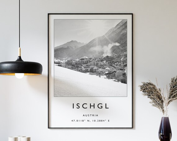 Ischgl Austria Skiing Travel Poster, Winter Sport Art