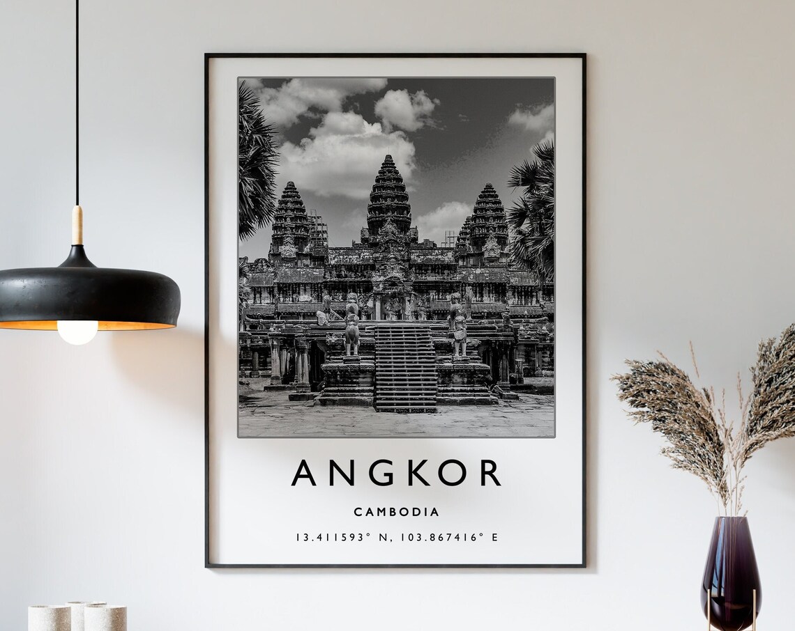 Angkor Cambodia Travel Poster, Black And White