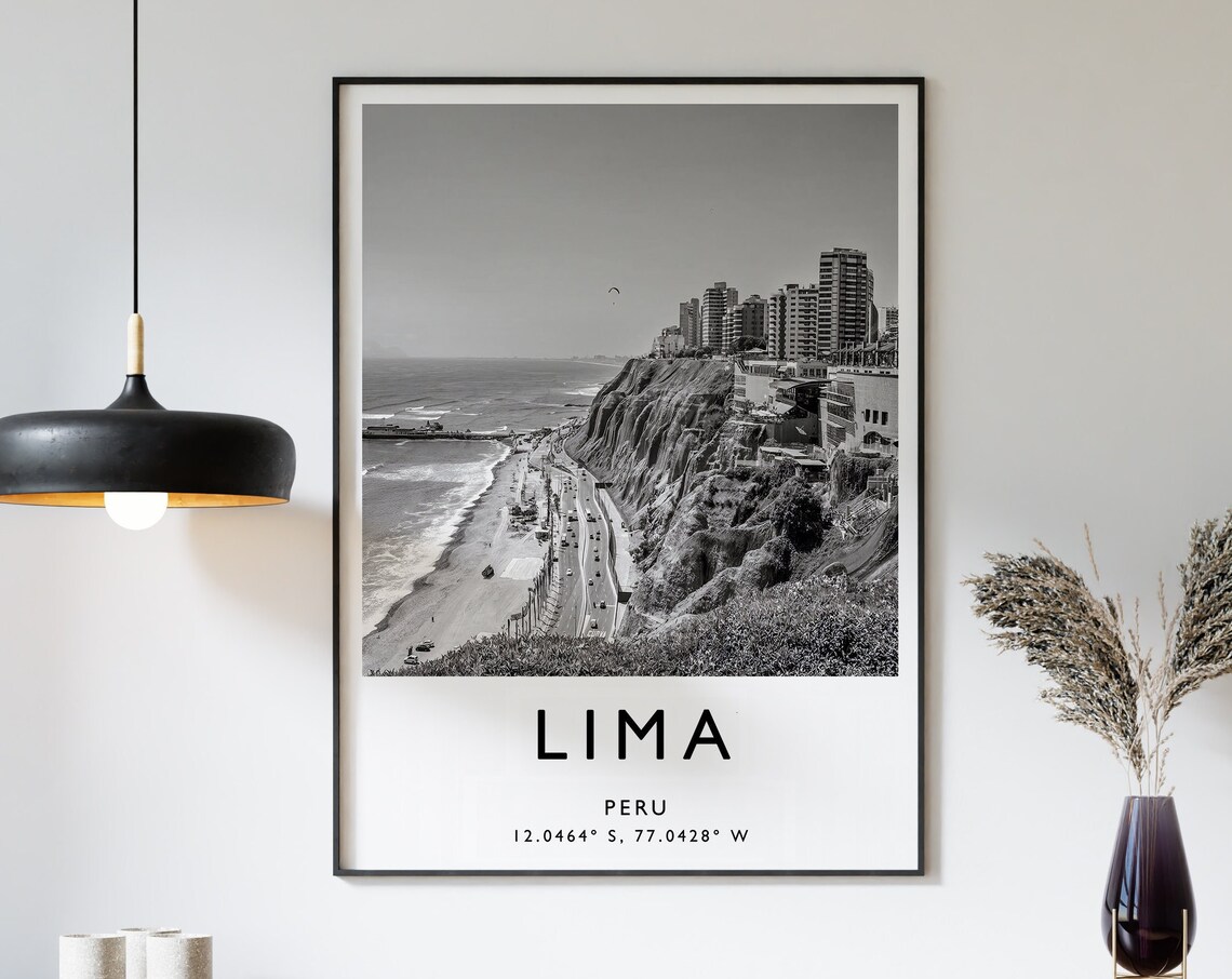 Lima Peru Travel Poster, Black And White Photo Art