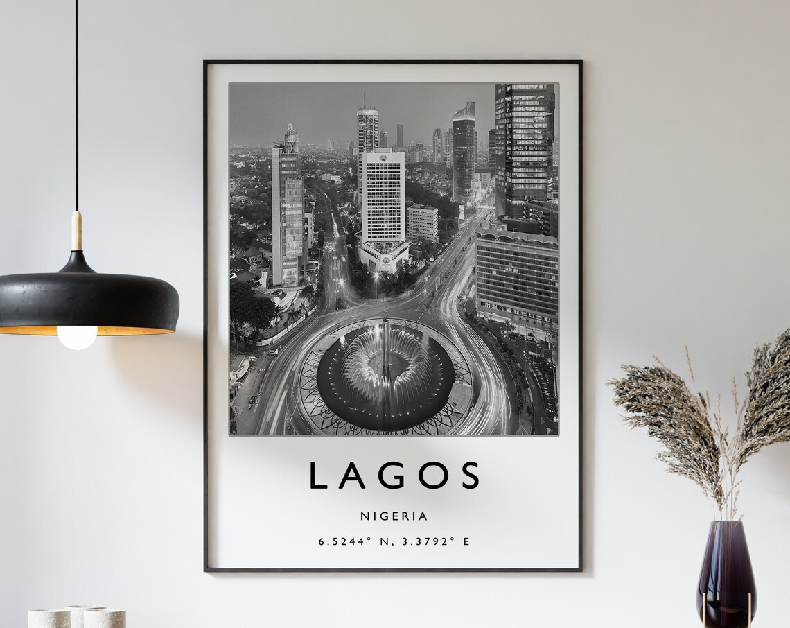 Lagos Nigeria Travel Poster, Black and White Travel Art