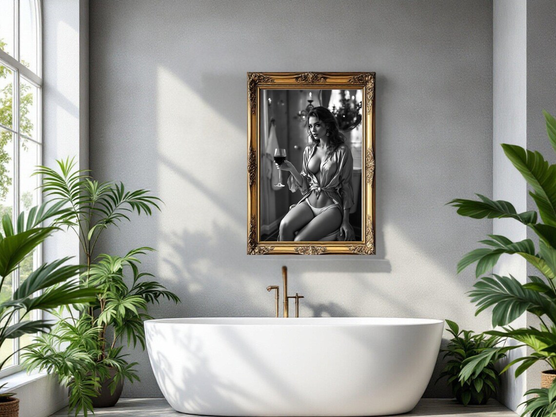 Woman In Silk Robe Raising A Glass Of Red Wine Glamour Poster - Image 2