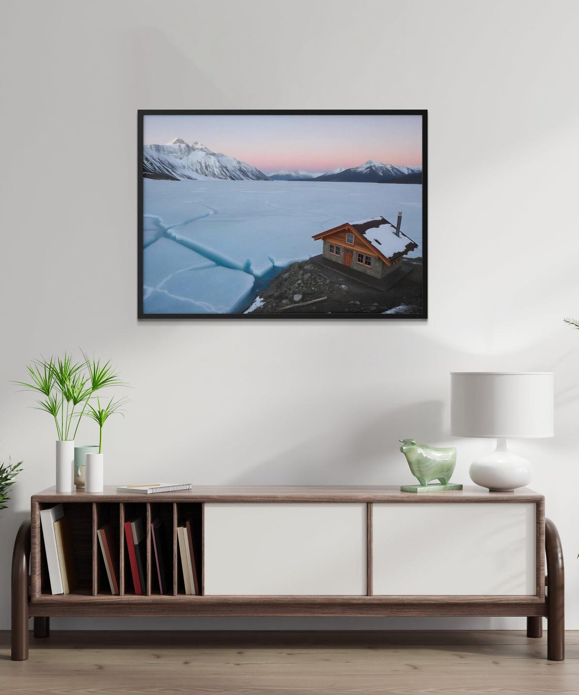 Winter Cabin Wall Art Mountain Landscape Print Sunset Ice Lake Decor Rustic Home Decor Seasonal Art Print For Living Room - Image 3