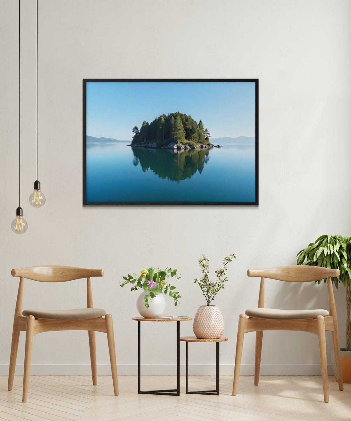 Tiny Forested Island with Mirror Reflection on a Calm Blue Lake Poster - Image 2