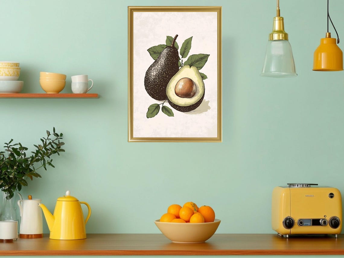 Vintage Avocado Botanical Illustration Rustic Kitchen Poster - Image 3