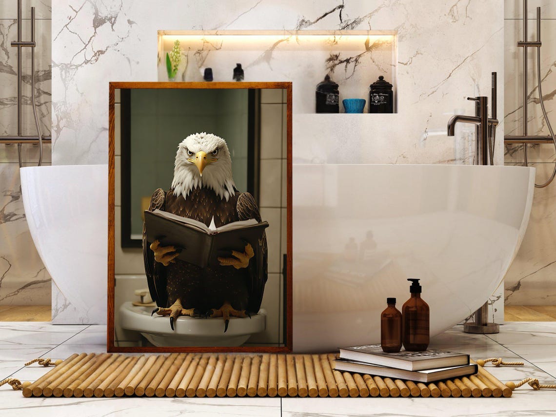 Bald Eagle Reading Book While Sitting On Toilet Animal Poster - Image 5