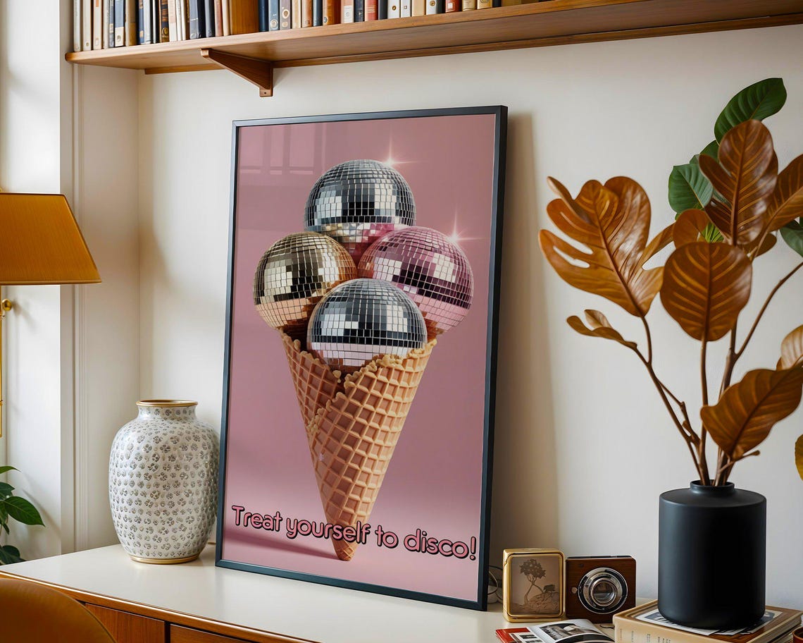 Disco Ball Ice Cream Cone Wall Art Fun Ice Cream Poster Disco Themed Room Decor Unique Wall Print Pop Art Style Home Decor Print - Image 5