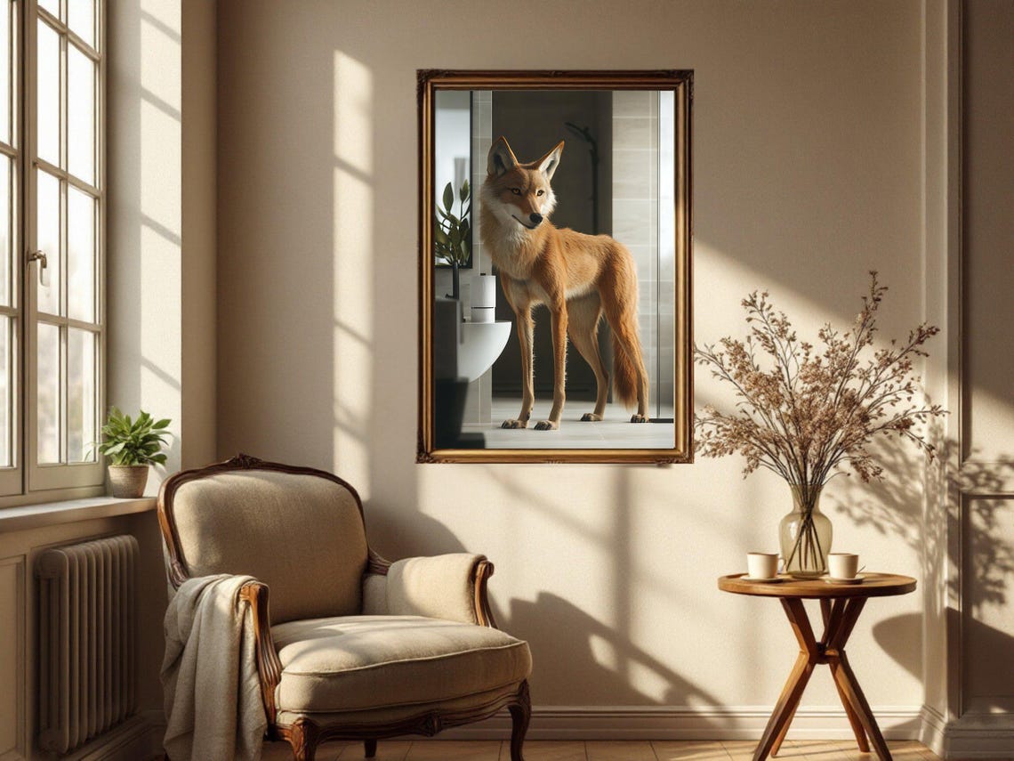 Wild Fox Standing In Modern Bathroom Photorealistic Animal Poster - Image 4