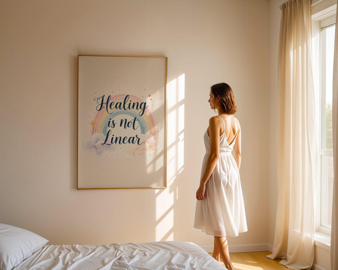 Healing Is Not Linear Rainbow Script Inspirational Quote Poster - Image 5