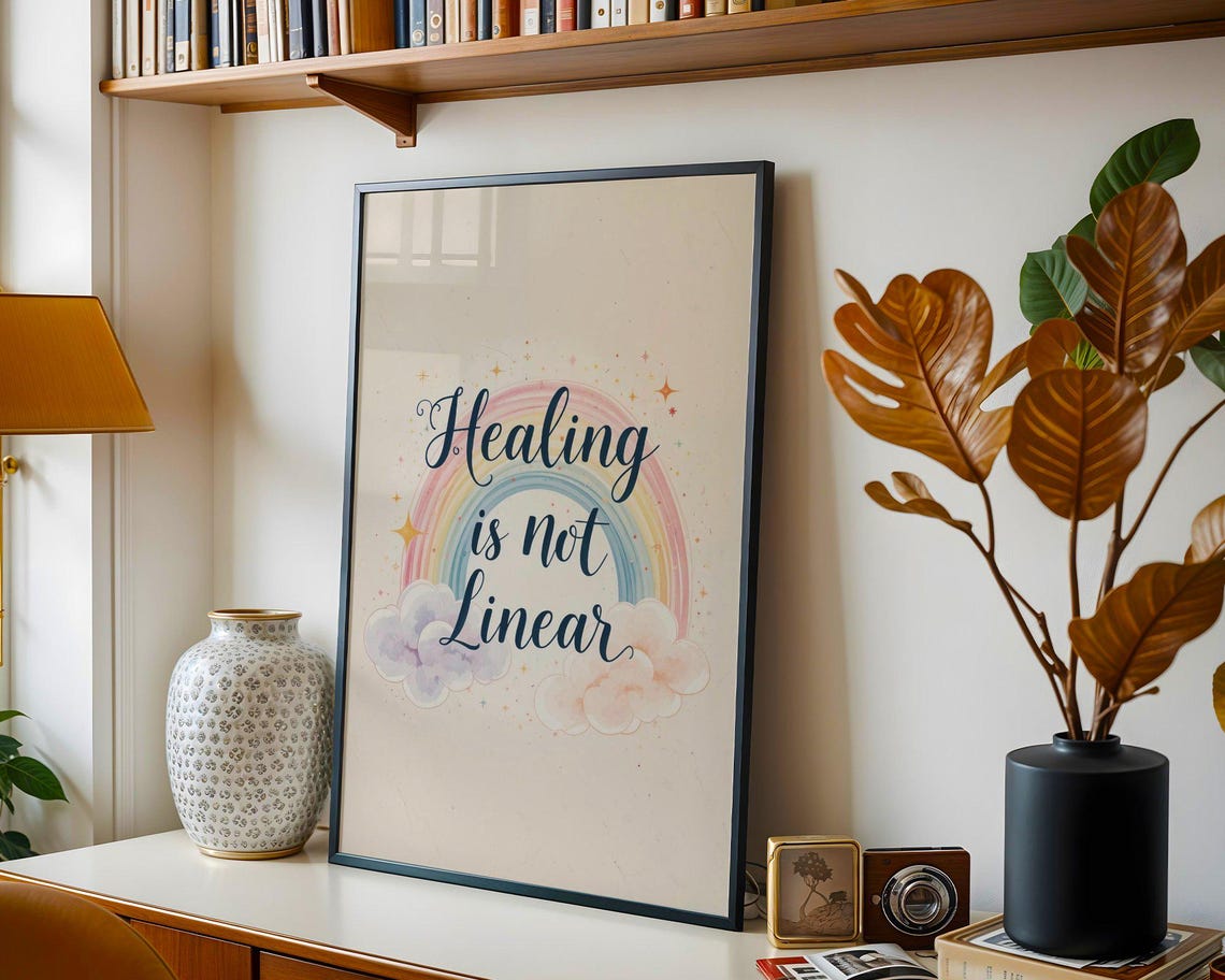 Healing Is Not Linear Rainbow Script Inspirational Quote Poster - Image 3