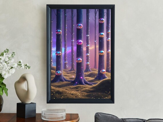 Enchanted Forest Wall Art Print Magical Tree Decor Fantasy Nature Painting Ethereal Night Scene Poster Mystical Home Decor