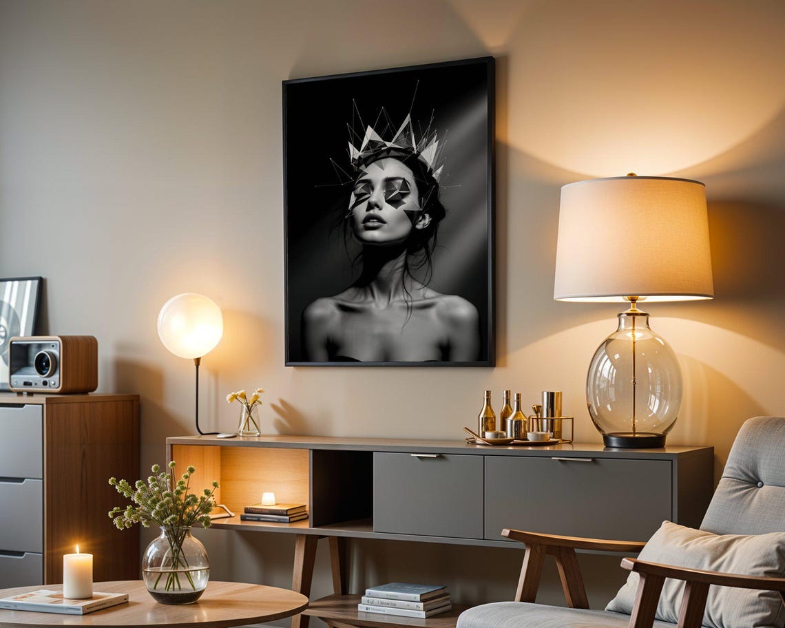 Abstract Geometric Woman Wall Art Black And White Modern Home Decor Contemporary Art Print Unique Artistic Gift For Living Room - Image 3