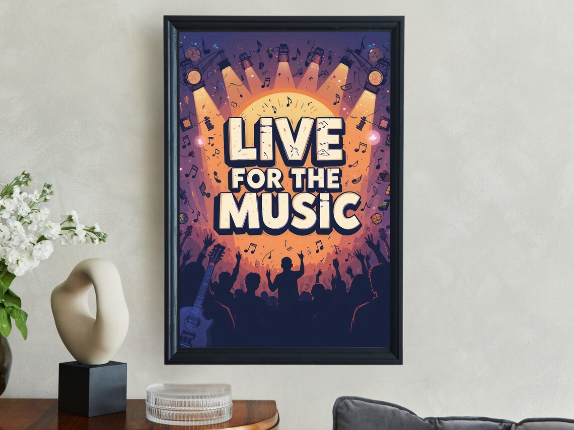 Live For The Music Cheering Concert Crowd Music Lovers Poster