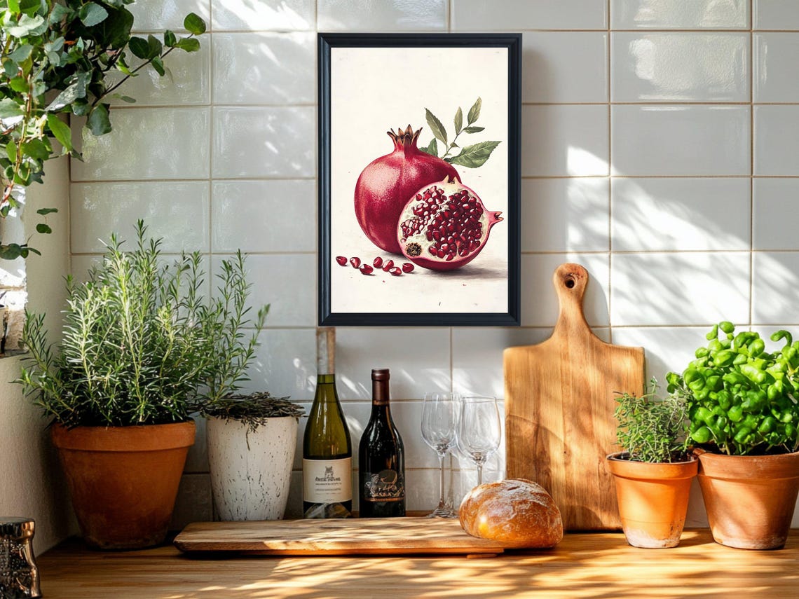 Vibrant Pomegranate Botanical Fruit Watercolor Kitchen Poster - Image 2