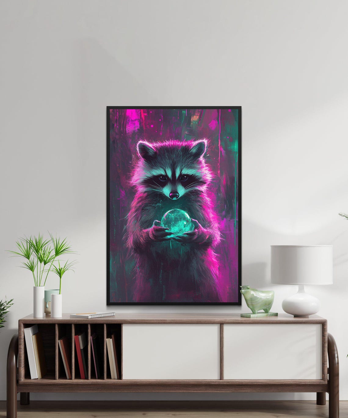 Mystical Raccoon Holding Glowing Crystal Ball Neon Night Poster - Image 5