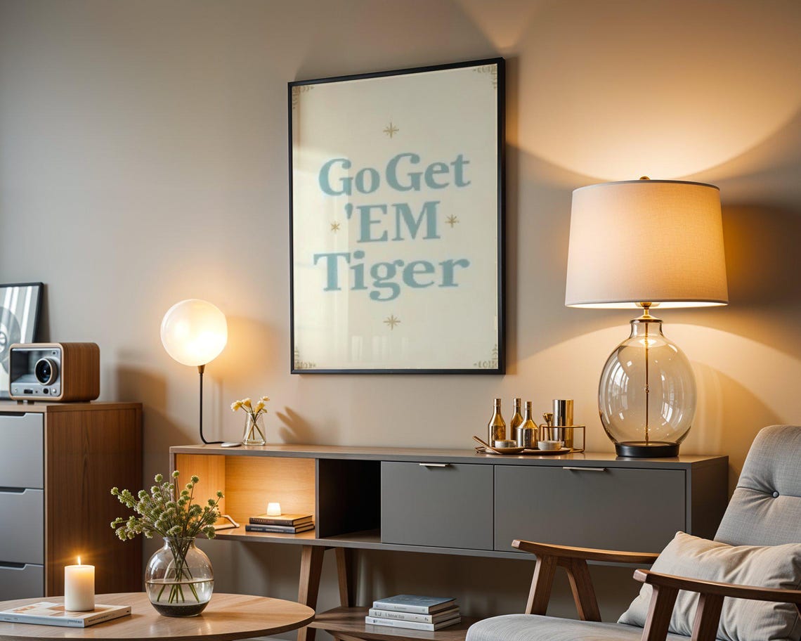 Go Get EM Tiger Light Blue Vintage Style Motivational Poster - Image 3