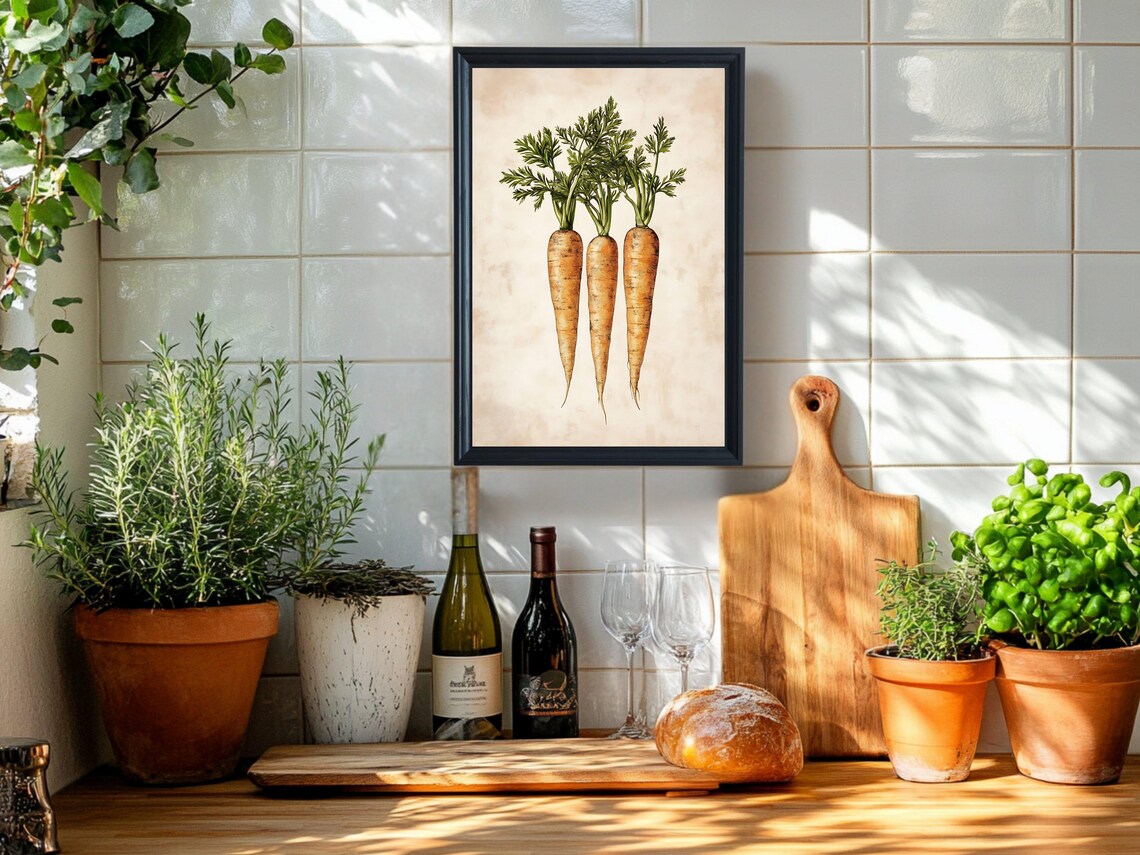 Trio of Carrots Vintage Botanical Rustic Farmhouse Kitchen Poster - Image 2