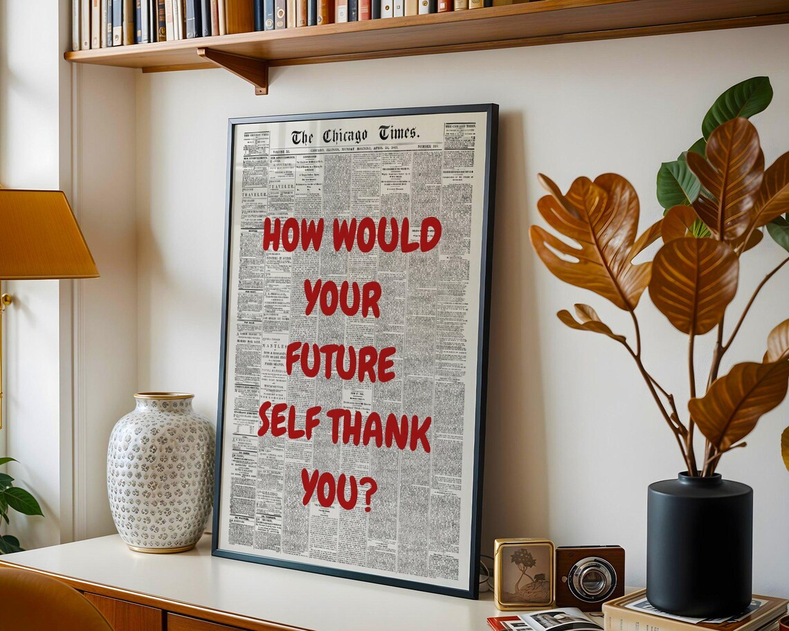 How Would Your Future Self Thank You Red Vintage Chicago Times Poster - Image 2