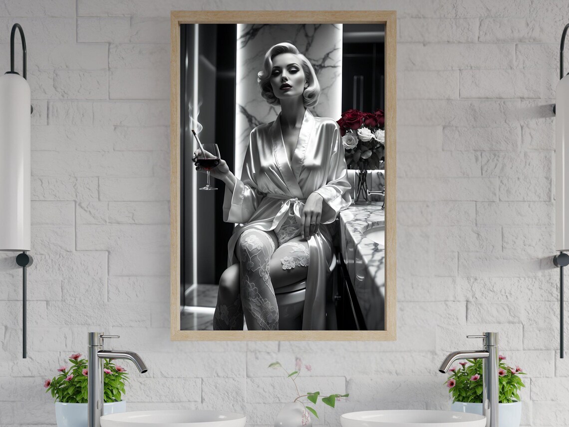 Blonde Woman In Silk Robe With Wine Glass Vintage Glamour Poster