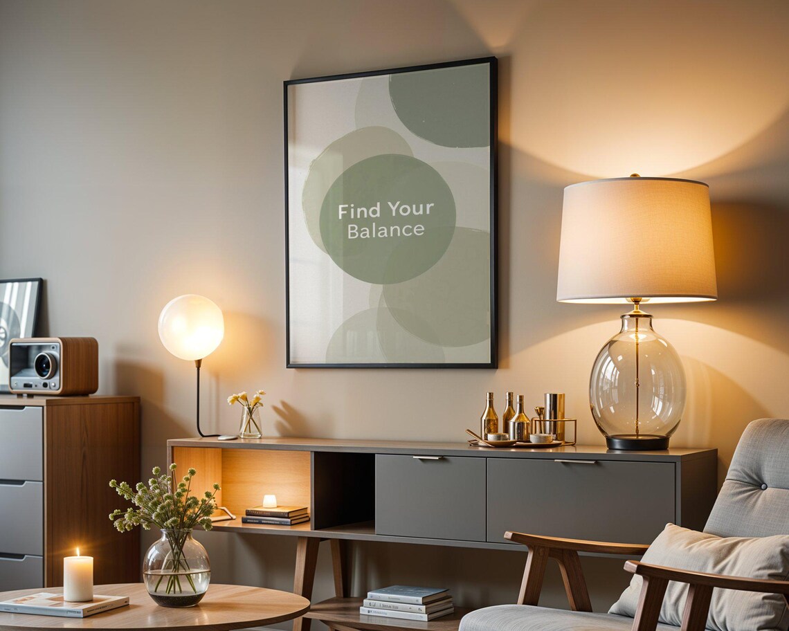Find Your Balance Sage Green Overlapping Circles Abstract Quote Poster - Image 4