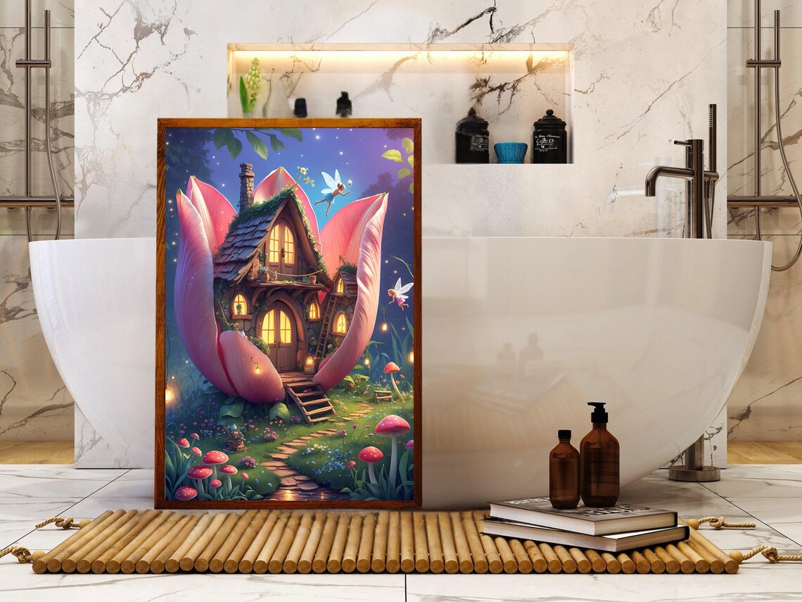 Fairy Cottage Blooming Flower House Magical Night Garden Poster - Image 5