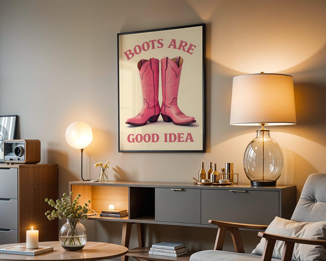 Boots Are Good Idea Pink Embroidered Cowboy Boots Western Quote Poster - Image 3
