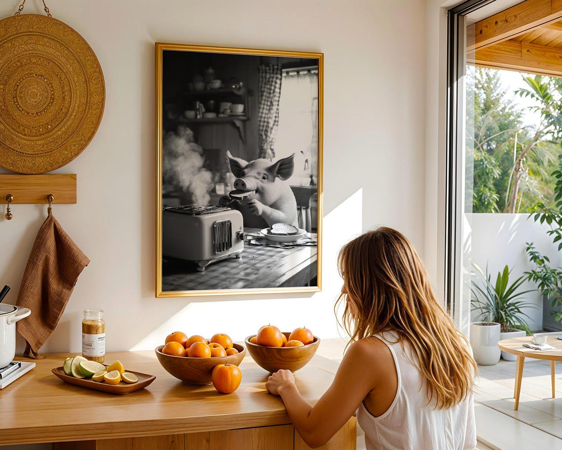 Pig Eating Toast at Breakfast Table Funny Animal Kitchen Poster - Image 5