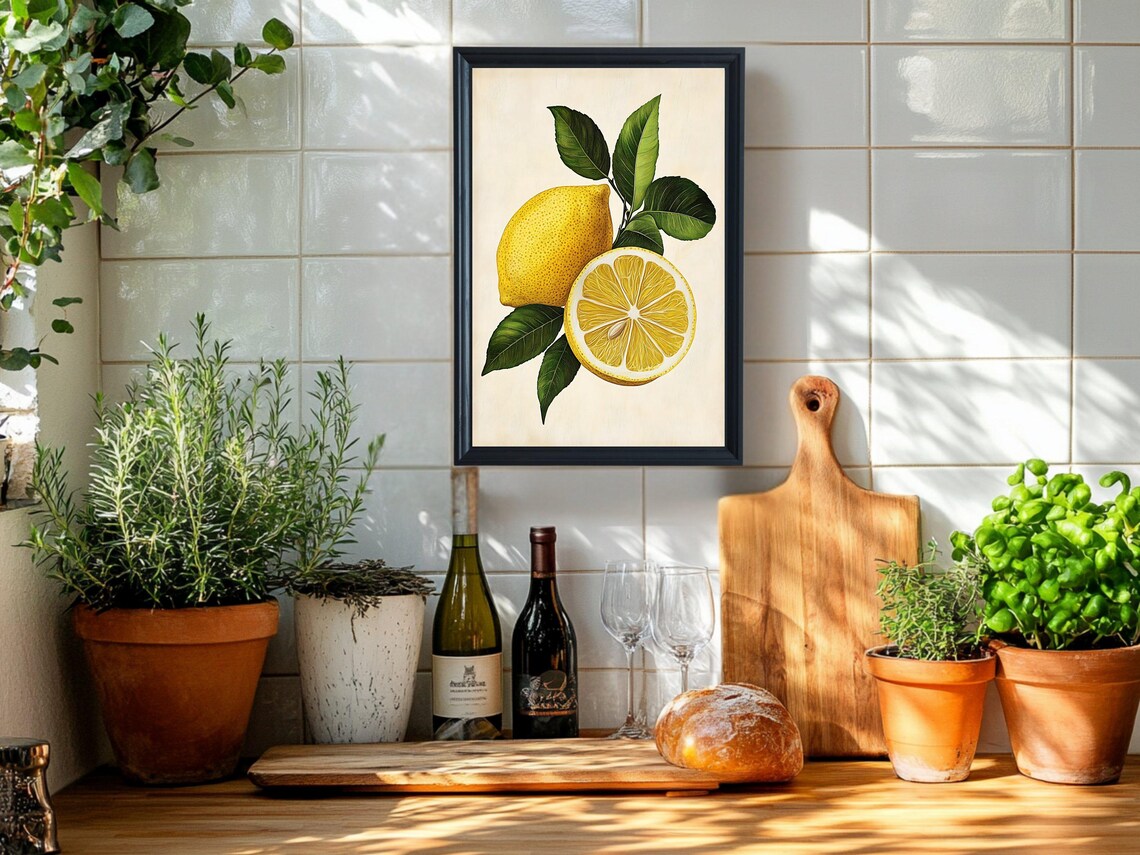 Lemon Wall Art Fresh Lemon Print Kitchen Decor Citrus Art Print Yellow Lemon Illustration Fruit Wall Decor Rustic Farmhouse Wall Art - Image 2