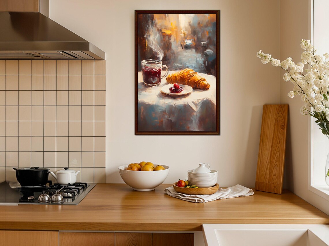 Buttery Croissant and Hot Tea on a Parisian Cafe Table Poster - Image 3