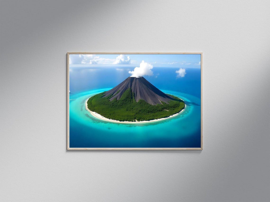 Volcano Island Aerial View Over Turquoise Ocean Tropical Poster