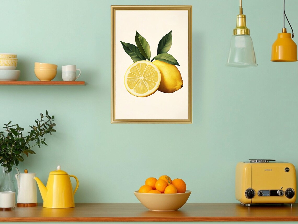 Lemon Wall Art Print Kitchen Decor Citrus Fruit Painting Yellow Lemon Art Modern Wall Art Minimalist Design Fresh Lemon Poster - Image 3