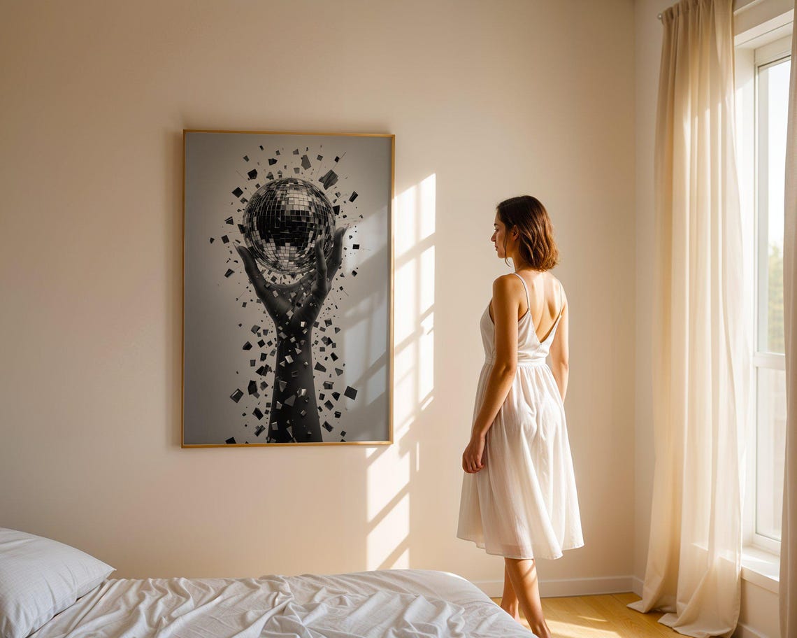 Abstract Hand Holding Exploding Mirror Ball Wall Art Modern Art Print Geometric Design Decor Unique Wall Decor - Image 5