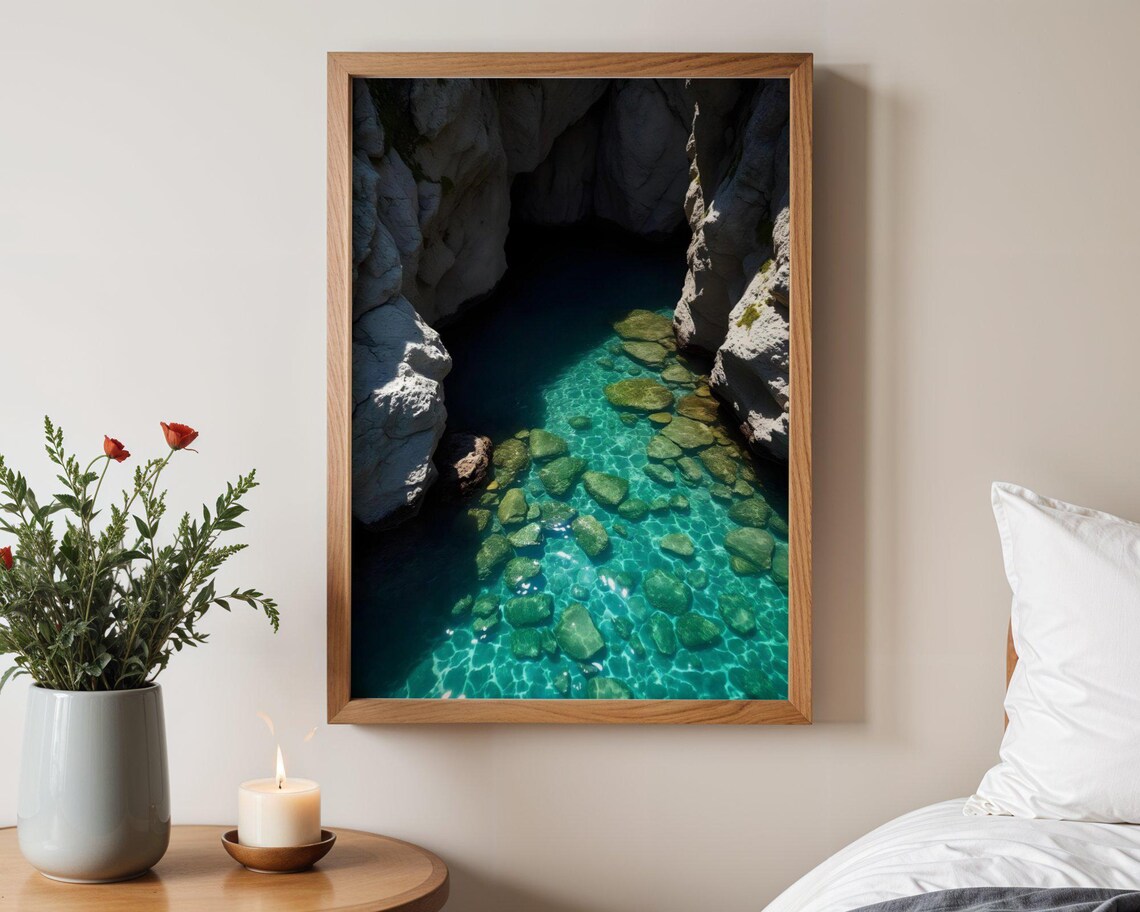 Crystal Clear Turquoise Water Pool in Rocky Coastal Cove Poster
