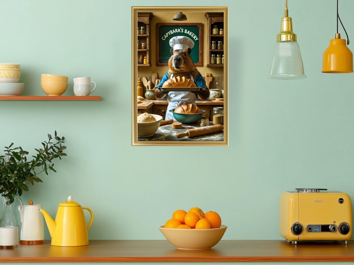 Cute Capybara Bakery Wall Art Animal Chef Poster Illustration Funny Kitchen Decor Print Whimsical Animal Artwork Food Lovers Gift - Image 3