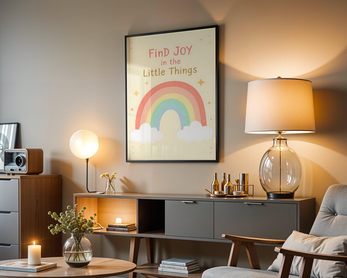 FinD Joy in the Little Things Rainbow Clouds Kids Quote Poster - Image 3