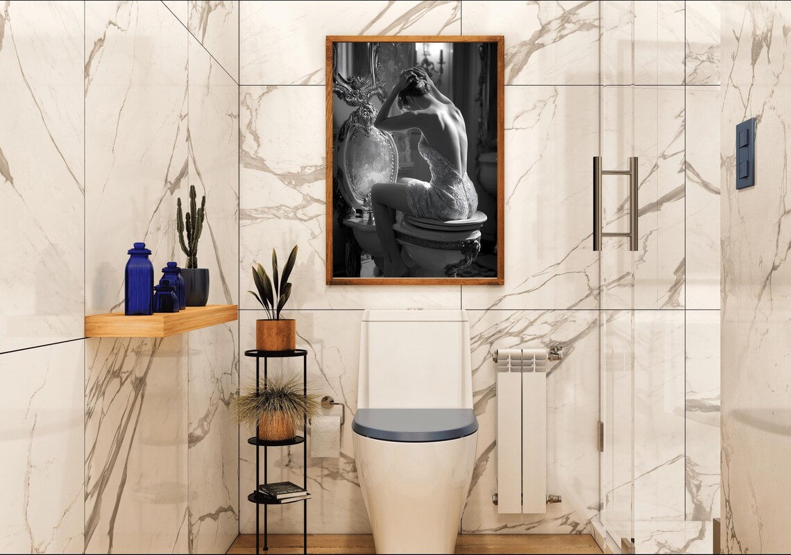 Black And White Fine Art Photograph Of A Woman In A Vintage Bathroom Poster - Image 4