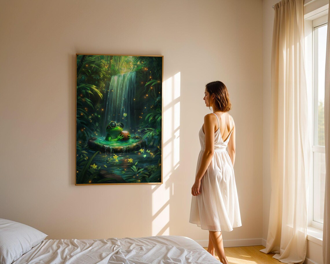 Cool Frog With Sunglasses Sipping Coconut Under A Jungle Waterfall Poster - Image 3