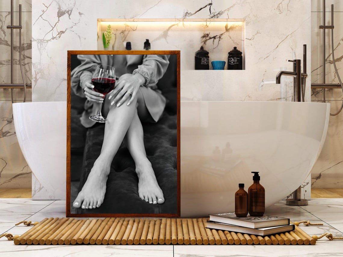 Crossed Bare Legs With A Glass Of Red Wine Minimalist Poster - Image 4