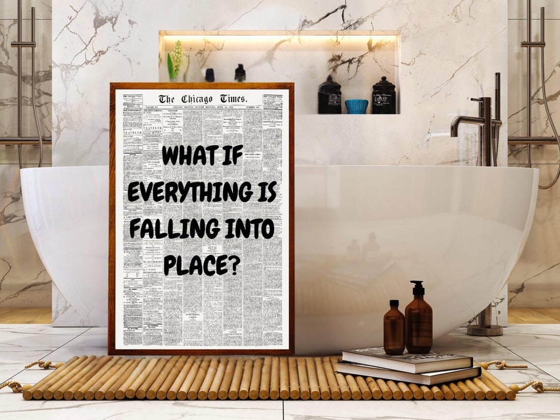 What If Everything Is Falling Into Place Black Newspaper Quote Poster - Image 4
