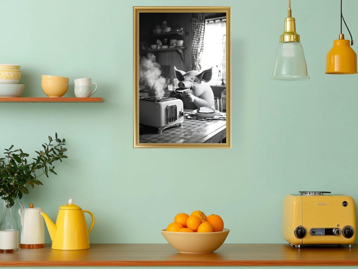 Pig Eating Toast at Breakfast Table Funny Animal Kitchen Poster - Image 3