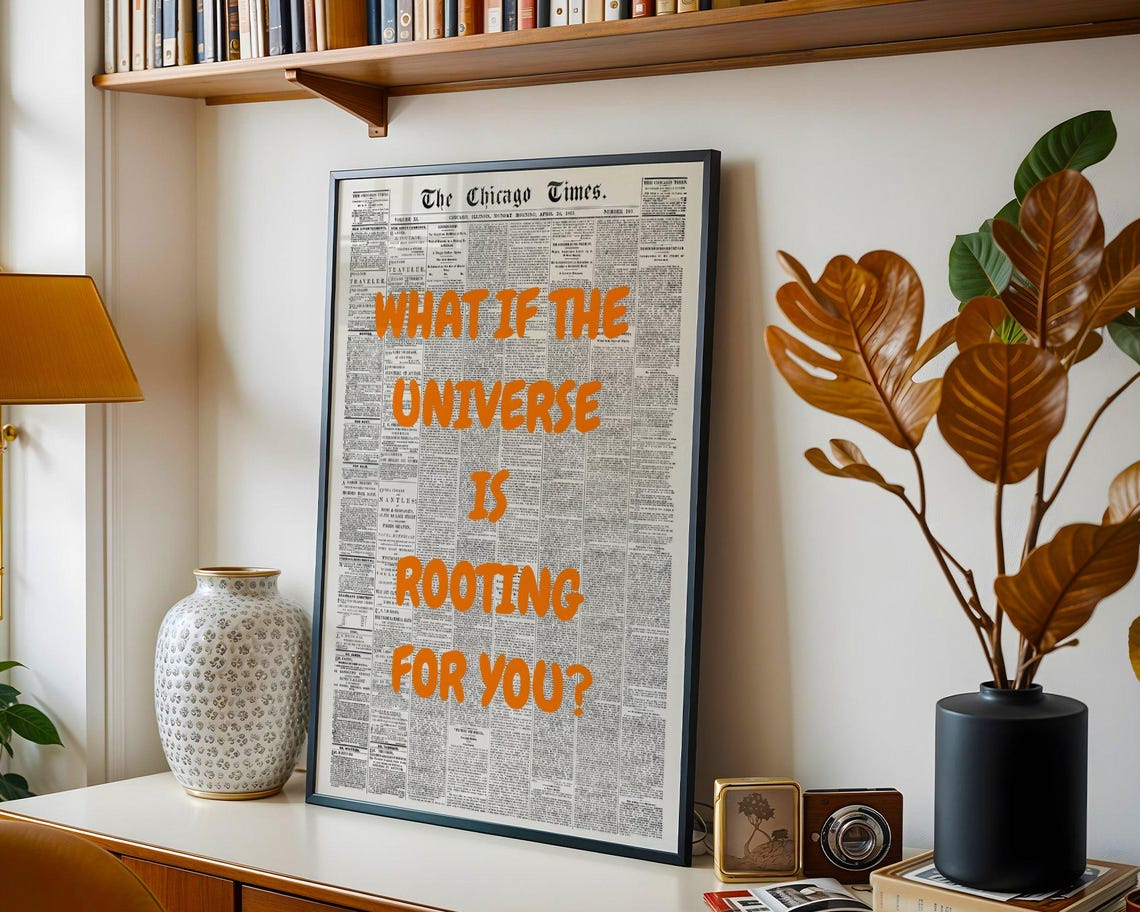 What If The Universe Is Rooting For You Orange Newspaper Quote Poster - Image 2