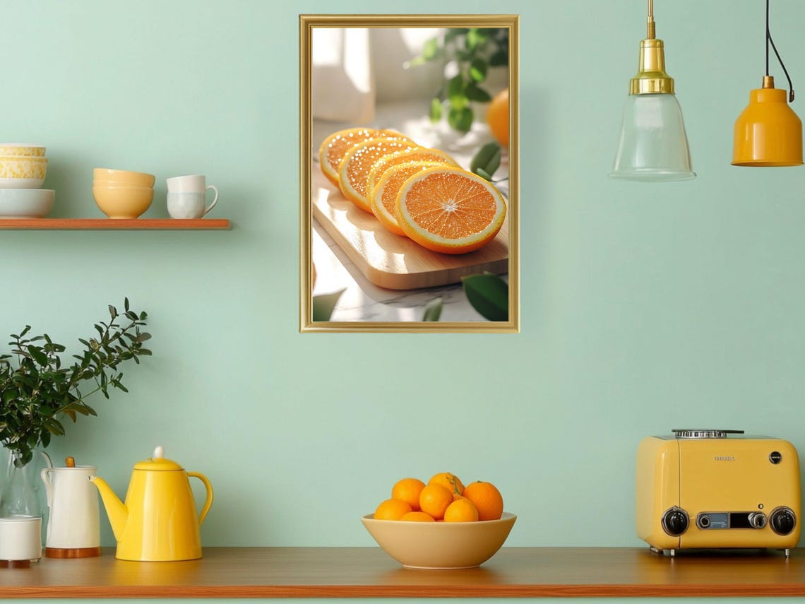 Fresh Sliced Oranges on a Wooden Cutting Board Sunny Kitchen Poster - Image 3