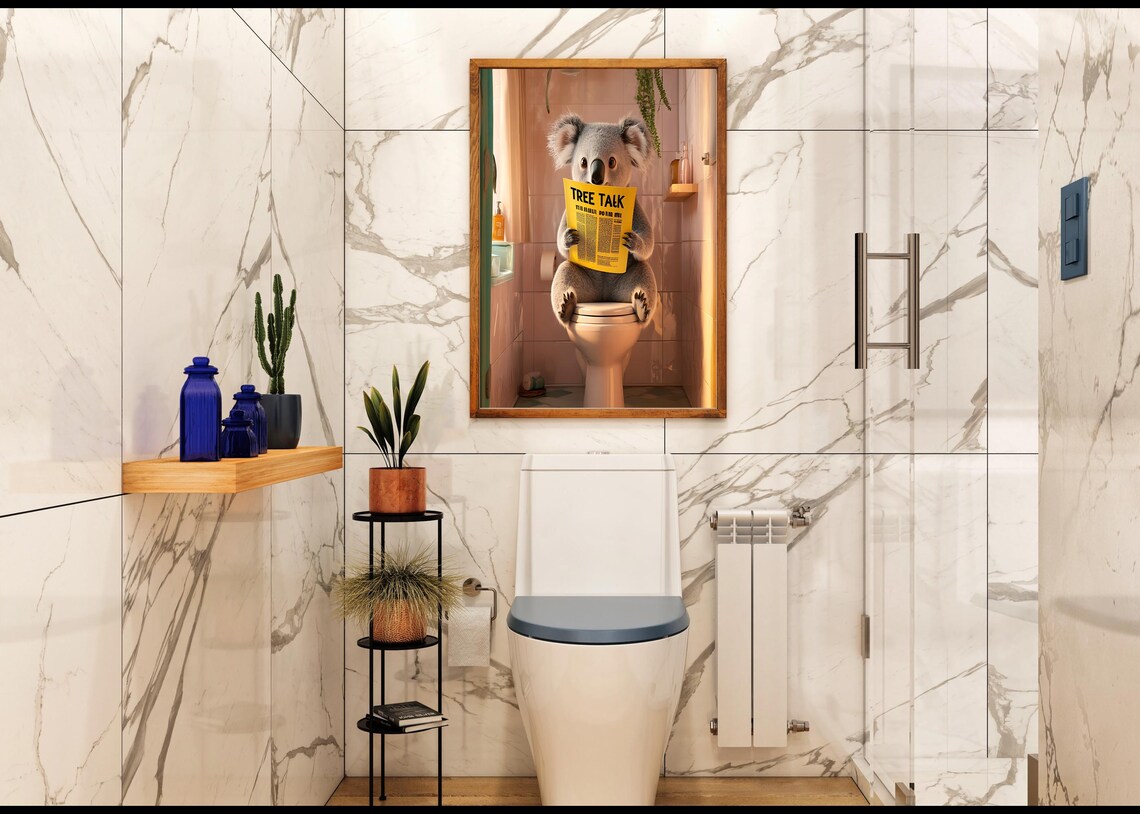 Koala Reading Tree Talk Newspaper On Toilet Funny Animal Poster - Image 2