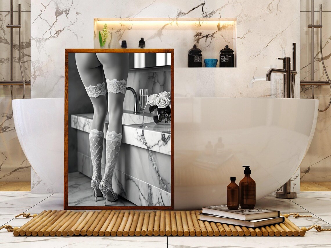 Elegant Legs In Lace Garter Stockings And Heels Boudoir Poster - Image 5