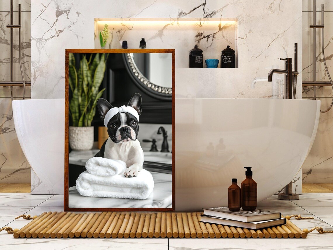 French Bulldog With Spa Headband Resting On Towels Animal Poster - Image 5